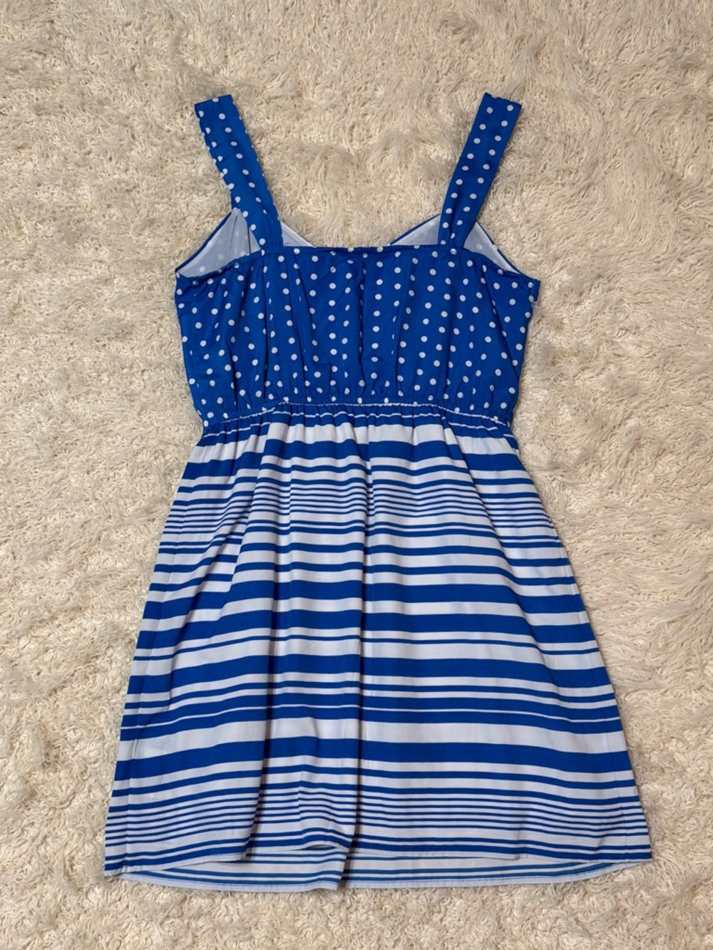 NWOT Women’s medium Bebop Blue Polka Dot & Stripe Dress - Picture 7 of 7